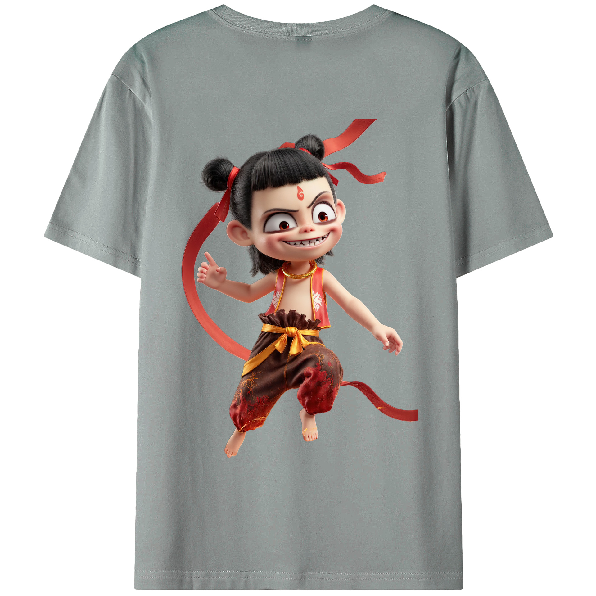 （画像用） Ne Zha 2 ナタ 魔童の大暴れ 綿100％ メンズ半袖Tシャツ（バックプリント） 通気性